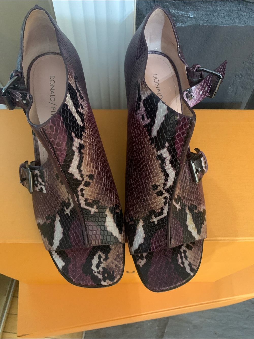 Donald J. Pliner Purple Snake-Print Buckle Mules